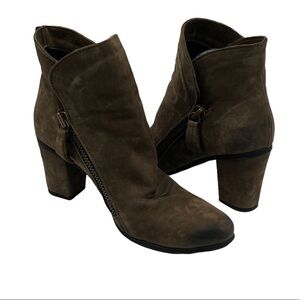 Bueno Brown Leather Block Heel Side Zip Ankle Boots Size 39 Women's